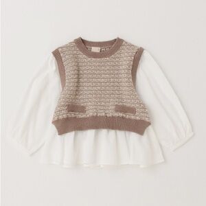 Petit Main Layered Knit Vest and Shirt Tunic Blouse Brown and White 12-18M